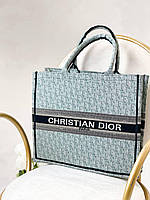 Женская сумка Dior Large Book Tote Light Green Mono (Зеленая) Сумка шопер из плотного текстиля с вышивкой Диор