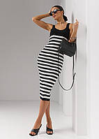Женское летнее трикотажное вязанное платье в черно-белую полоску. Модель 2454 Trikobakh