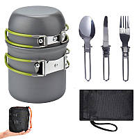 Набор туристической посуды, походный котелок Cooking Set DS-101 + ложка, вилка, нож
