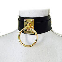 Кожаный чокер на шею Ошейник Чёрный ( 130 039 )(10)