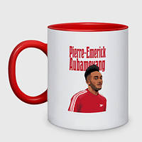Кухоль з принтом двоколірний «Pierre-Emerick Aubameyang - Arsenal - striker» (колір чашки на вибір)