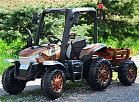 Дитячий одномісний електромобіль Трактор з причепом 4WD M 4844EBLR-17 на колесах EVA, шкіряне сидіння