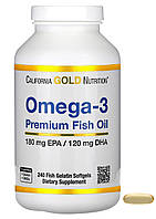 California Gold Nutrition омега-3 рыбий жир премиального качества 240 капсул из рыбьего желатина