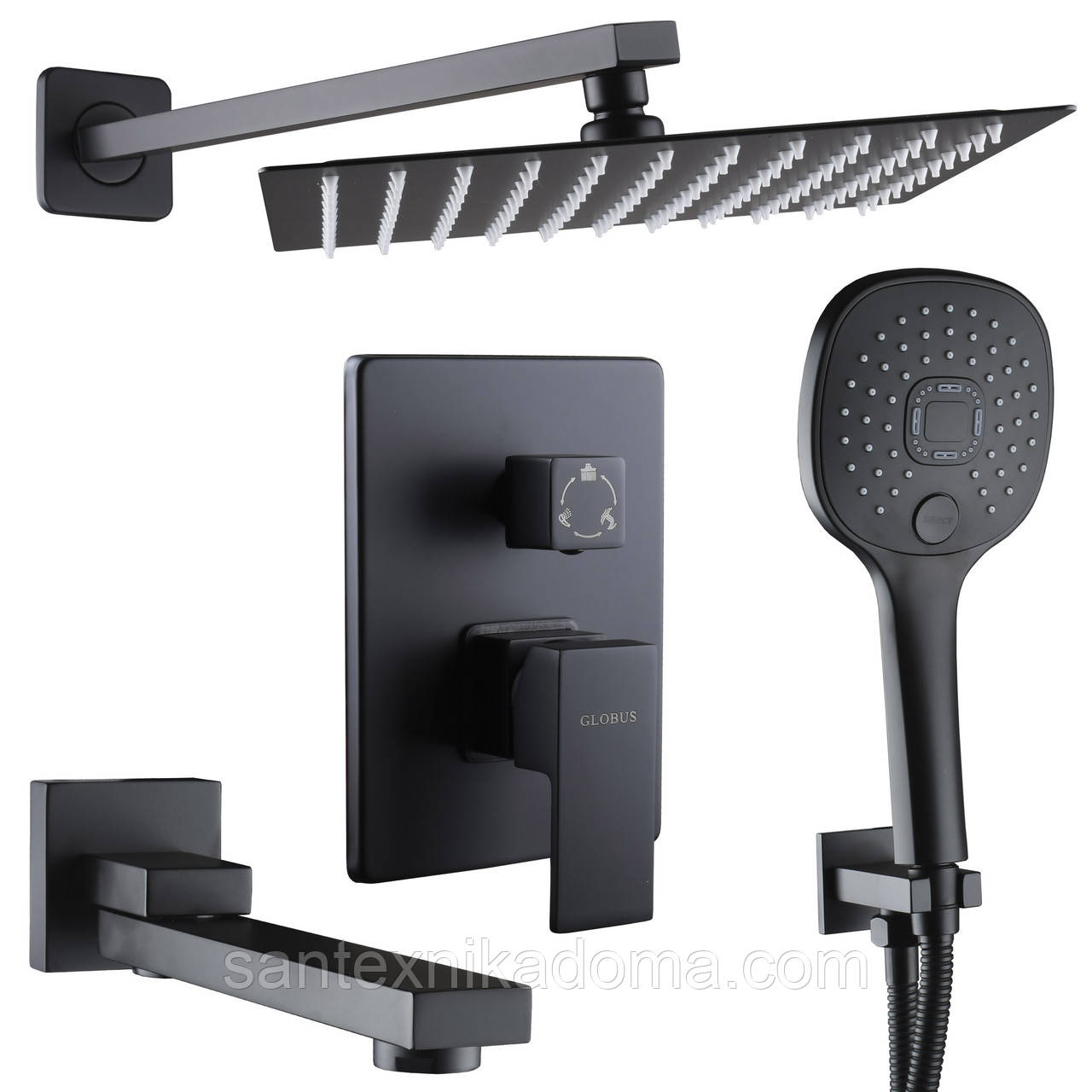 Душова система Globus Lux SMART GLM-305N-BB вбудована лійка тропік 25*25см змішувач з виливом латунь