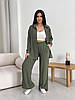Жіночий Літній Вільний жіночий костюм-двійка Сорочка Штани з Креп Жатки Колір Хакі, фото 7