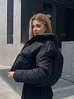 Объемная Стильная женская стеганная кроп-куртки черная