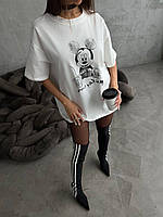 Жіноча з приколеним накатом футболка вільного крою турецький трикотаж 42-44-46 46-48-50 Мод 4142