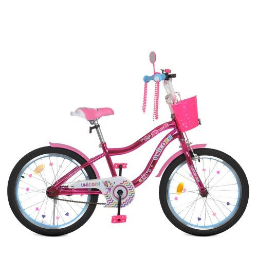 Велосипед дитячий PROF1 20д. Y 20242S-1K Unicorn, SKD 75, малиновий, ліхтар,дзвінок, дзеркало