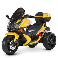 Мотоцикл M 4852 EL-6  Bambi Racer, 1 акумулятор 12V/7AH, 2 мотори 35 W, шкіряні сидіння, EVA, жовтий
