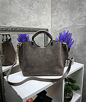 Замшева сумка жіноча середня невелика на плече моко натуральна замша+шкірзам