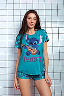 Женская пижама с шортами Stitch оптом, пижама для дома и сна S, M, L Голубой на опт