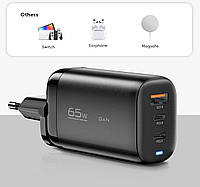 Мощное зарядное устройство Essager Shining 65W Gan travelling charger 2 type-c+usb-a eu (ECT2CA-MYB01)