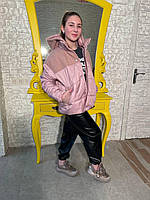 Демісезонна куртка на дівчинку-підлітка з плащової тканини з хутром тедді та капюшоном р.146-164
