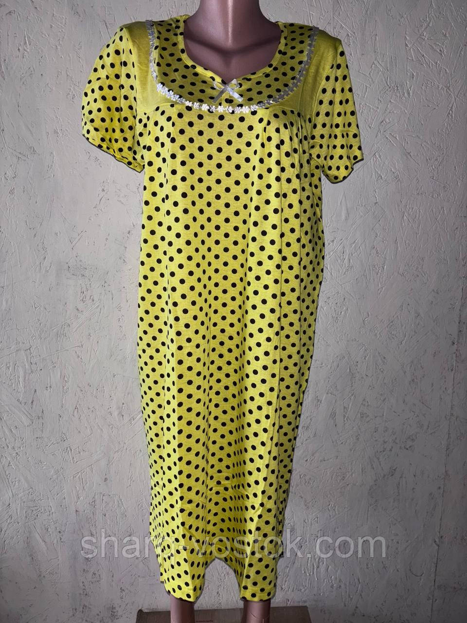 Нічна сорочка горох з рукавом без шлярки (жовта), фото 1
