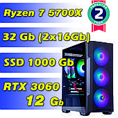 Игровой компьютер / ПК  AMD Ryzen 7 5700X (8 x 4.6 GHz) / 32Gb DDR4 / SSD 1000 Gb / RTX 3060 12Gb