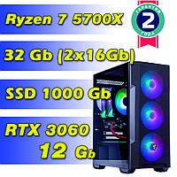 Игровой компьютер / ПК AMD Ryzen 7 5700X (8 x 4.6 GHz) / 32Gb DDR4 / SSD 1000 Gb / RTX 3060 12Gb