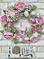 Віночок інтерьєрний з доміком, квітковий віночок на двері, інтерьєр декор, Д - 42-40 см