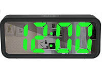 Настольные электронные часы зеркальные UKC DT-6508 черные с зеленой подсветкой от USB