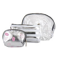 Набір із 3 косметичок "Мерлін", колір срібло 21х18 см