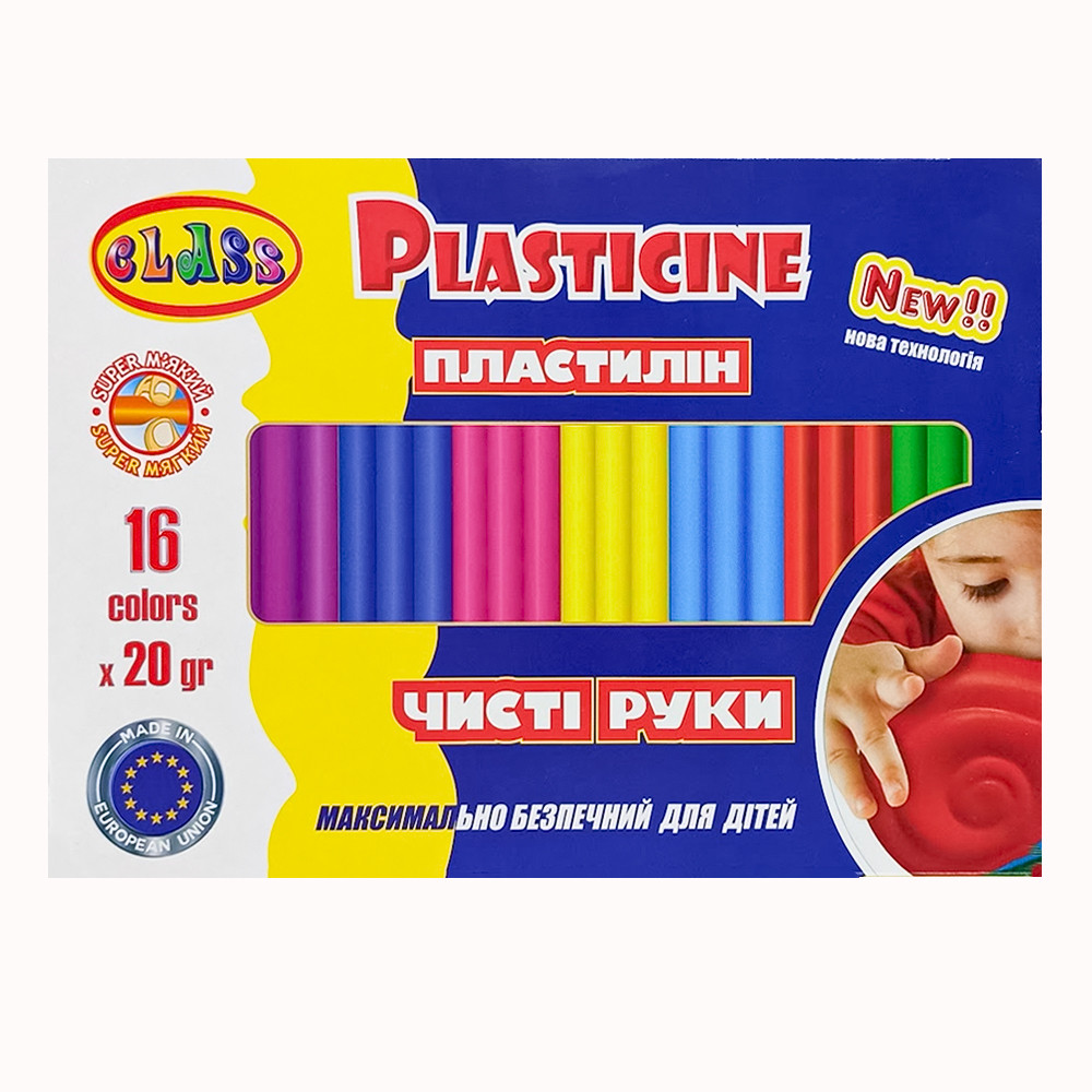 Пластилін 16 кольорів Class Чисті руки MAXI ECO 320 г 7647С