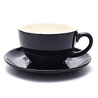 Чашка и блюдце для капучино и чая, набор, 220 мл, черного цвета