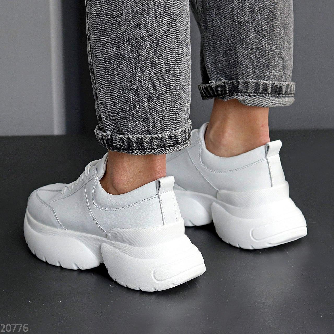 Женские кожаные кроссовки молодежные стильные белые натуральная кожа 37 - фото 10 - id-p2136016609