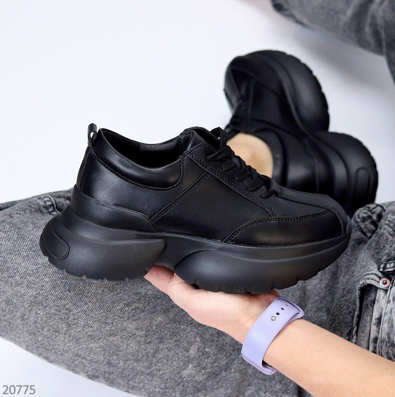Женские кожаные кроссовки молодежные стильные черные натуральная кожа 40 - фото 8 - id-p2136018624