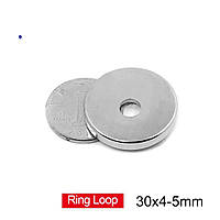 Magnet-30X4-5 Магнит неодимовый, шайба с отверстием, диаметр 30 мм. Высота: 4 мм (+/- 0,3). Диаметр отверстия:
