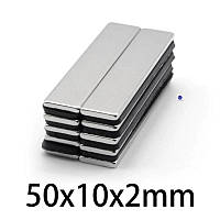 Magnet-50X10X2 Магнит неодимовый, прямоугольный, размеры: 50х10х2 (+/-0,5) мм. N35.