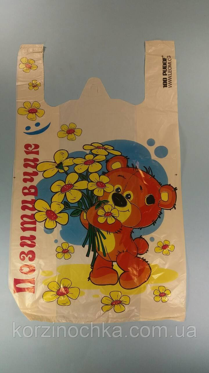 Пакети поліетиленові майка(28+2*7,5х49)Жовті квіти"(100 шт)Кульок з малюнком та ручками