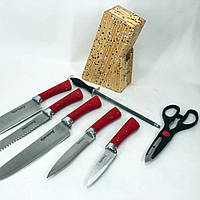 Комплект кухонных ножей Rainberg RB-8806, набор с подставкой из нержавеющей стали и бакелита