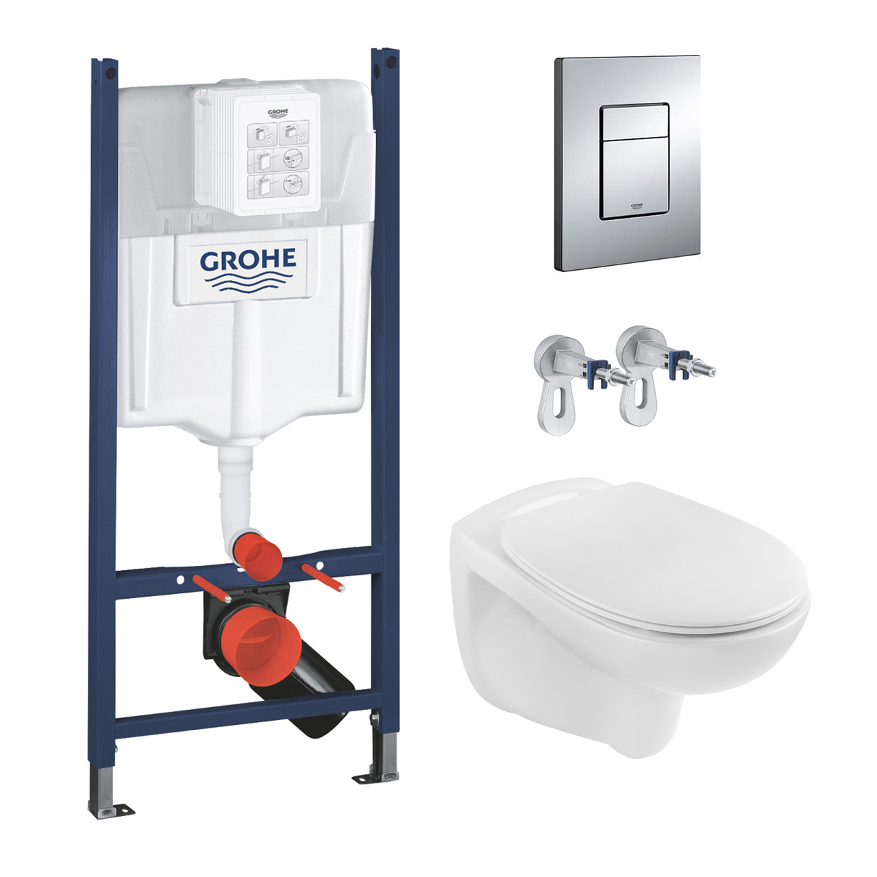 Комплект 4 в 1: Інсталяція Grohe Solido 3 в 1 3884966Q + Унітаз безобідковий Kroner KRP — A534UF Rimless