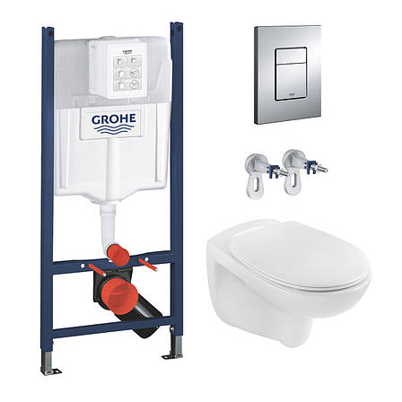 Комплект 4 в 1: Інсталяція Grohe Solido 3 в 1 3884966Q + Унітаз безобідковий Kroner KRP — A534UF Rimless, фото 1