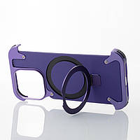 Металлический чехол MagSafe LEATHER METAL FRAME для iPhone 14 Pro фиолетовый