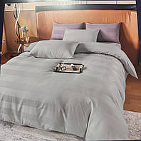 Однотонное постельное белье Сатин Страйп широкая полоска ITALY Полуторный 150х210 Светло-серый