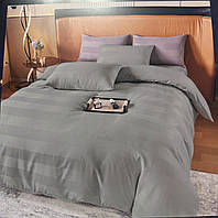 Однотонное постельное белье Сатин Страйп широкая полоска ITALY Полуторный 150х210 Серый