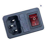 ACFH-RED Разъем питания 3 контакта, с выключателем и отсеком для предохранителя. Цвет выключателя: красный.