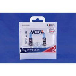 Лампа автомобільна H1 12 V 55 W P14.5S SUPER WHITE (ближня/даля, протитуманна) (світло-блакитний) (2шт) MTA