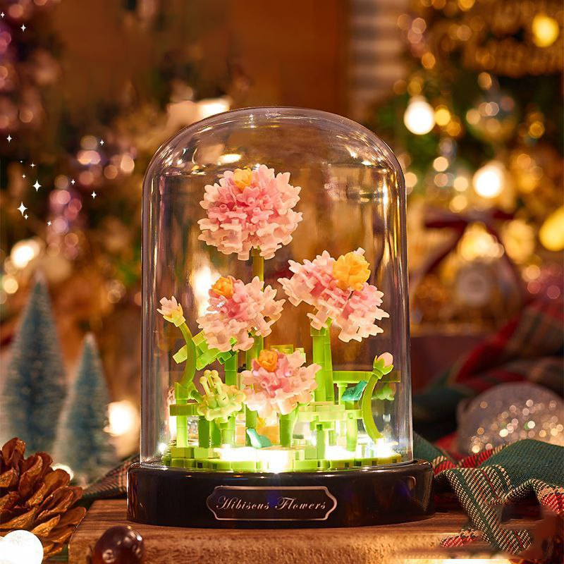 Конструктор нічник блочний дитячий з підсвіткою квітка в колбі Лотос квіти, фото 1