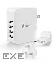 Сетевое зарядное устройство Ttec Quattro Traveler 4хUSB 5.1A/25Вт White (2SC02BUK)