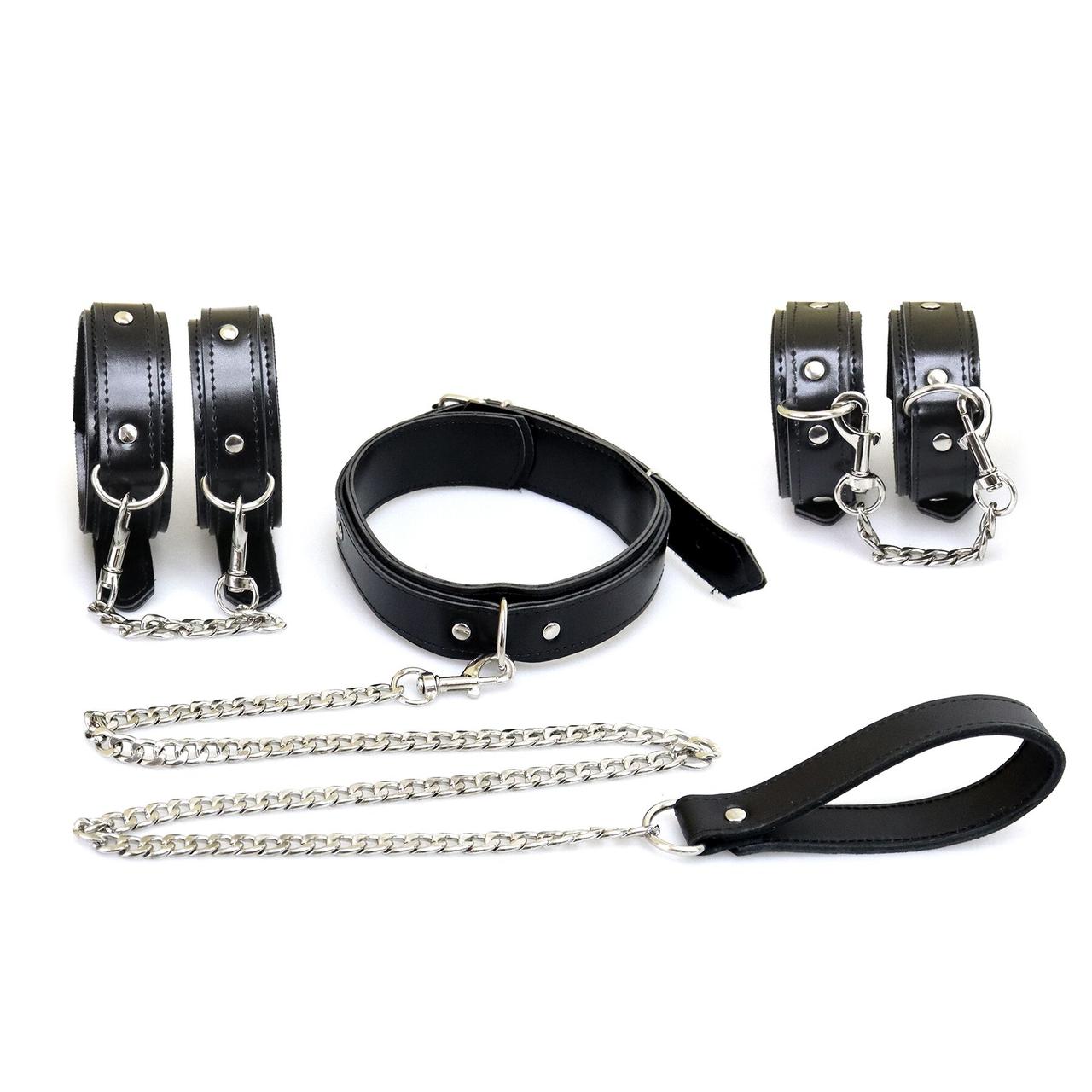 BDSM-набір із 3 елементів Art of Sex — Emoji, наручники, поножи, нашийник із повідцем, Екошкіра, колір