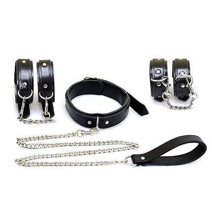 BDSM-набір із 3 елементів Art of Sex — Emoji, наручники, поножи, нашийник із повідцем, Екошкіра, колір, фото 1