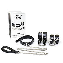 BDSM-набір із 3 елементів Art of Sex — Emoji, наручники, поножи, нашийник із повідцем, Екошкіра, колір, фото 4