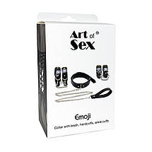 BDSM-набір із 3 елементів Art of Sex — Emoji, наручники, поножи, нашийник із повідцем, Екошкіра, колір, фото 5