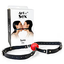 Подвійний кляп Art of Sex — Twins, натуральна шкіра, фото 3