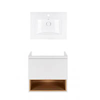 Комплект Qtap тумба підвісна Robin 600х580х437 мм White/Whitish oak + раковина урізна Albatross QT71RO43991