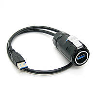 WUSB-05P Герметичный кабель-переходник USB 3.0 AM-AM. IP67 (USBA папа - USBA папа) Кнопка-фиксатор. Ответная