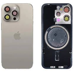 Задня кришка (скло) iPhone 15 Pro natural titanium (оригінал завод) у зборі на рамці