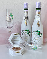 Свадебный набор аксессуаров шампанское бокалы шкатулка "Листва"
