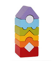 Пірамідка дерев'яна Cubika, розвиваюча іграшка, пірамідка для дітей, дитяча іграшка для розвитку (LD-12)